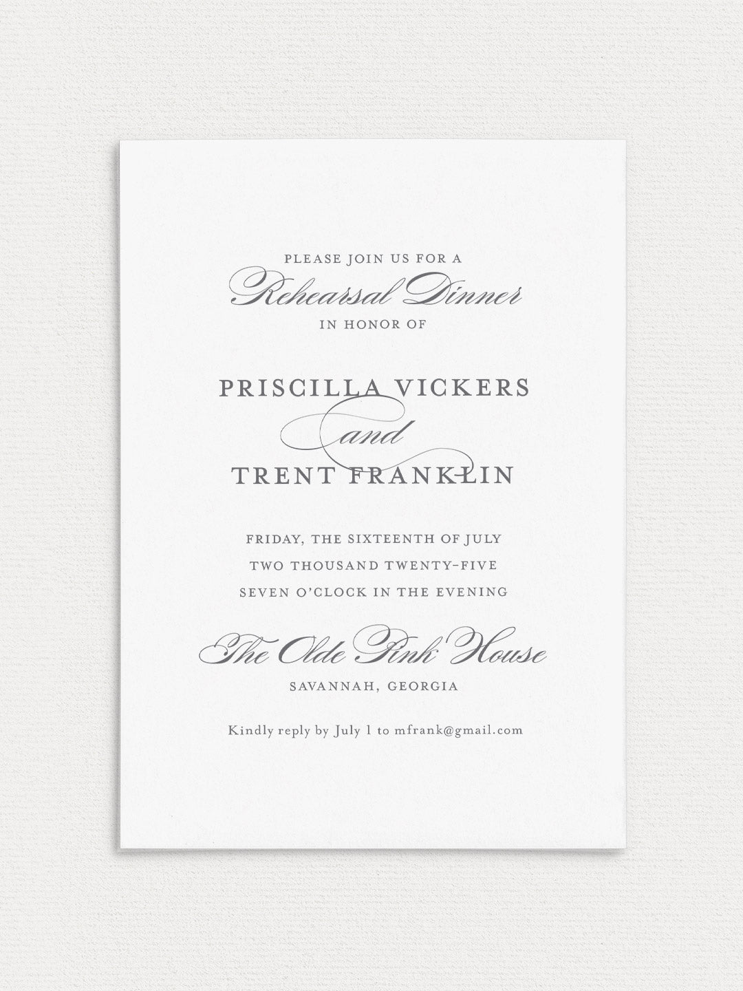 Priscilla Rehearsal Dinner Invitation