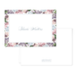 Folded notecard featuring a delicate floral border in soft pastel blooms with elegant script personalization and minimalist branding.