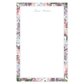 Notepad with a blue, pink, and purple hydrangea floral border design with a personalized script name on a white background