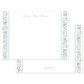 Flat notecard featuring delicate watercolor floral stripes in soft lavender and green along the left and right edges with elegant cursive text in the center.